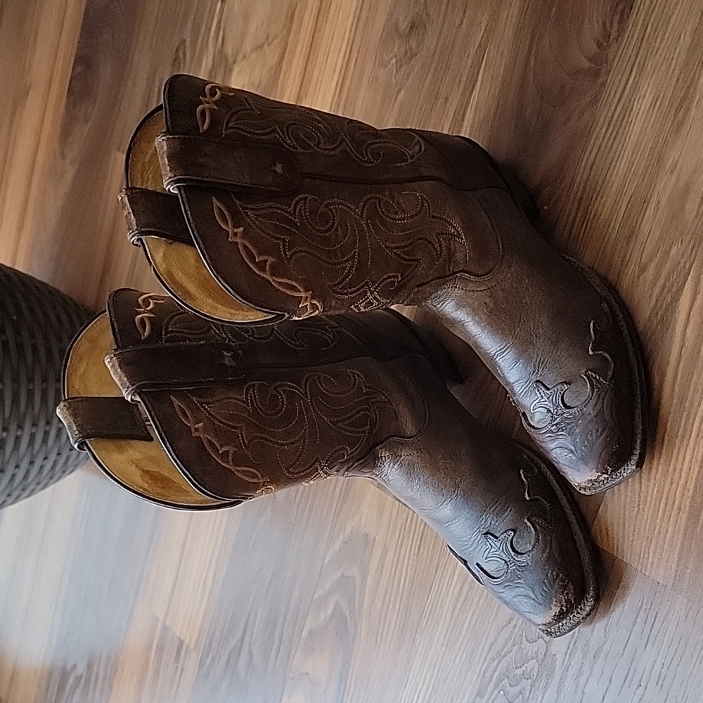 Tony Lama Santa Fe Vaquero Bark Brown 7B Western Cowgirl Leather Boots